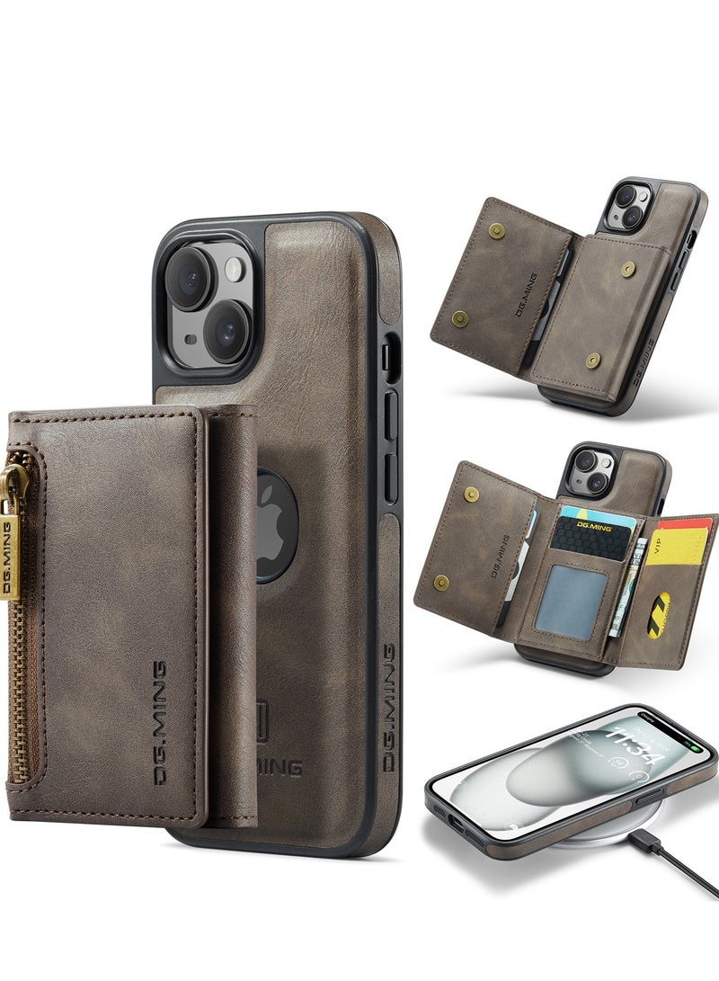 Dg Ming 2 in 1 Clutch Wallet for Iphone 13, Vintage Slim Leather Case Magnetic Detachable Tri-Fold Wallet, Leather Case with Card Holder Pocket Slim Case  - Image 2
