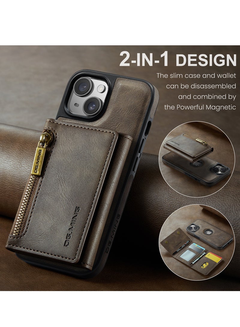Dg Ming 2 in 1 Clutch Wallet for Iphone 13, Vintage Slim Leather Case Magnetic Detachable Tri-Fold Wallet, Leather Case with Card Holder Pocket Slim Case  - Image 4
