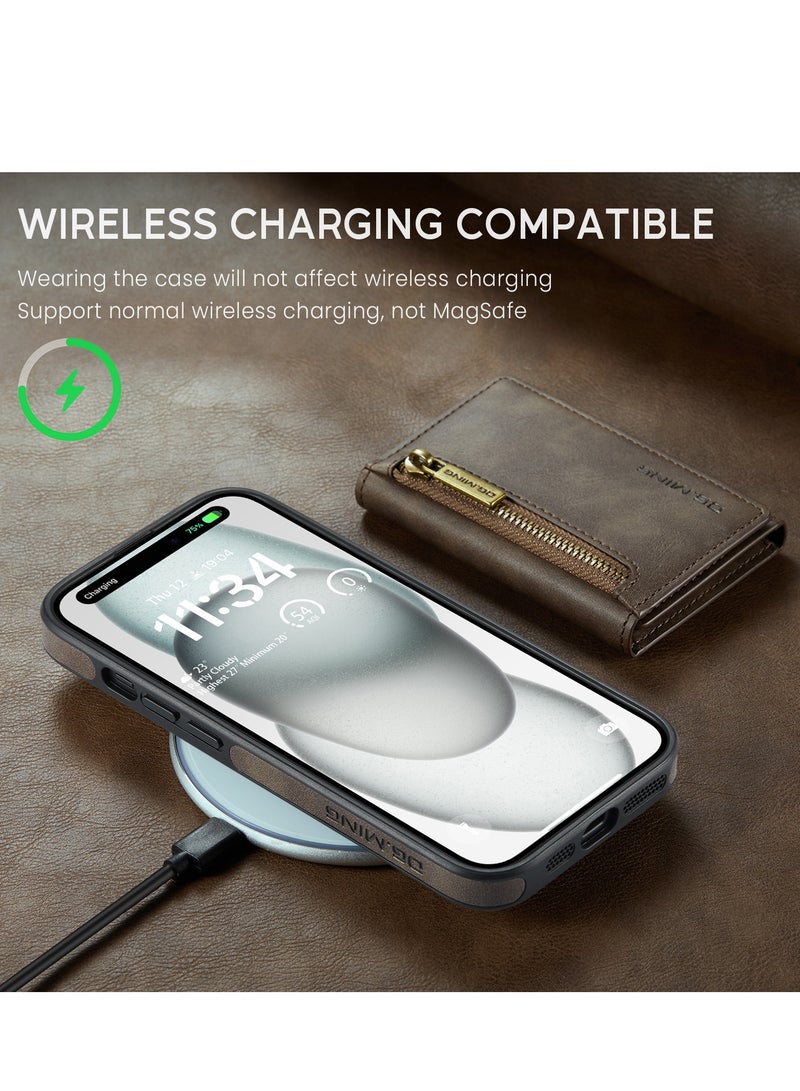 Dg Ming 2 in 1 Clutch Wallet for Iphone 13, Vintage Slim Leather Case Magnetic Detachable Tri-Fold Wallet, Leather Case with Card Holder Pocket Slim Case  - Image 5