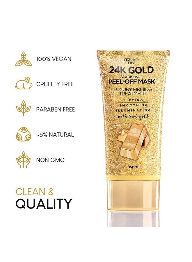 Azure Cosmetics قناع التقشير الفاخر المتلألئ من الذهب عيار 24 قيراط من أزور - يزيل الرؤوس السوداء والأوساخ والزيوت | يشد ويرطب | يقلل من التجاعيد والخطوط الدقيقة وآثار حب الشباب | -150 مل - Image 5
