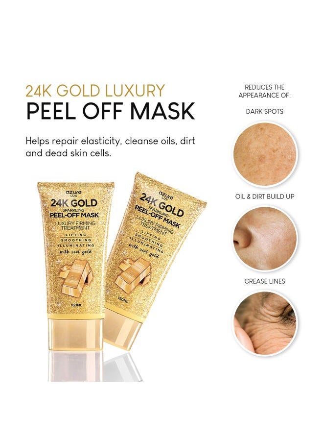 Azure Cosmetics قناع التقشير الفاخر المتلألئ من الذهب عيار 24 قيراط من أزور - يزيل الرؤوس السوداء والأوساخ والزيوت | يشد ويرطب | يقلل من التجاعيد والخطوط الدقيقة وآثار حب الشباب | -150 مل - Image 4