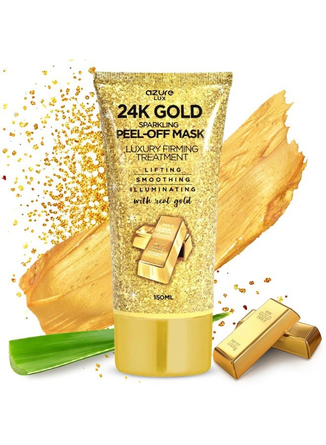 Azure Cosmetics قناع التقشير الفاخر المتلألئ من الذهب عيار 24 قيراط من أزور - يزيل الرؤوس السوداء والأوساخ والزيوت | يشد ويرطب | يقلل من التجاعيد والخطوط الدقيقة وآثار حب الشباب | -150 مل - Image 1