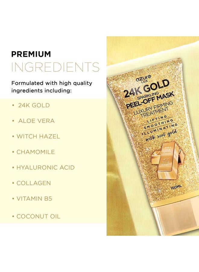 Azure Cosmetics قناع التقشير الفاخر المتلألئ من الذهب عيار 24 قيراط من أزور - يزيل الرؤوس السوداء والأوساخ والزيوت | يشد ويرطب | يقلل من التجاعيد والخطوط الدقيقة وآثار حب الشباب | -150 مل - Image 2