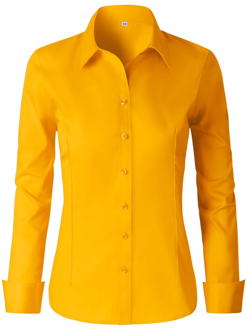 CUNLIN Light Gold Yellow Long Sleeve Shirt Women Tops for Womens Blouses Dressy Dress Shirts Work Button up Down Fitted Gold Yellow XL - Image 2