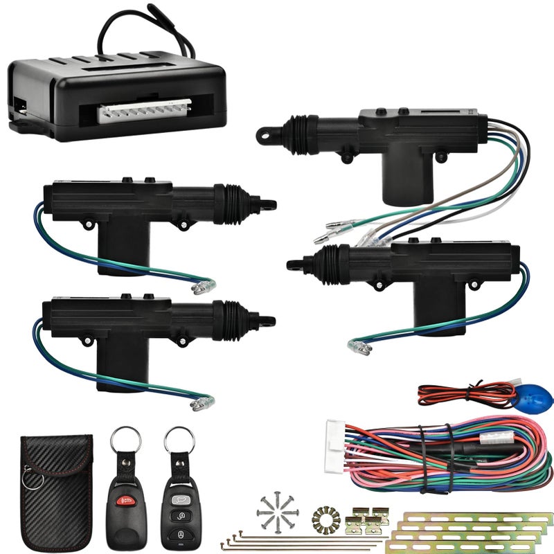 Holwim Universa Car Power Door Lock Kit with 4PCS 12V Car Door Lock Actuator Keyless Entry Car Conversion Kit 2 Car Keys1 Central Locking System 1 Faraday Bag Power Central Lock Kit for Car
