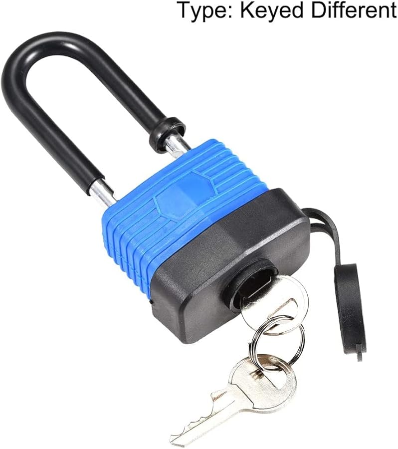 Waterproof Lockout Tagout Padlock 2Pcs Blue Rubber Shackle 1 7 8 Inch Keyed Different - Image 3