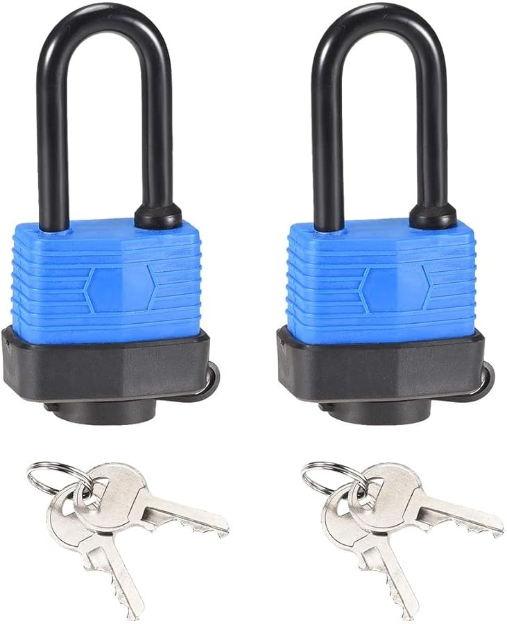 Waterproof Lockout Tagout Padlock 2Pcs Blue Rubber Shackle 1 7 8 Inch Keyed Different - Image 1
