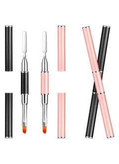 SYOSI Dual-Ended Nail Brush, 2 In 1 Design Nail Brush and Spatula, 2pcs Stainless Steel Gel Nail Brush Tool, Nail Polish Cuticle Remover Gel for Nails Extension, Nail Art Design Painting Salon DIY  - Image 1