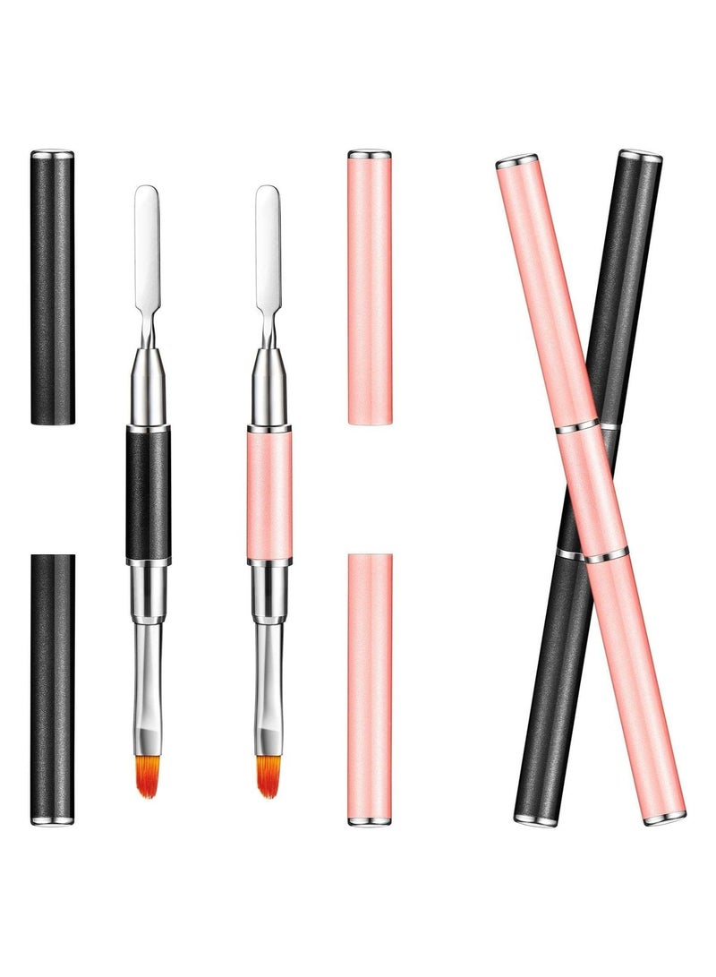 SYOSI Dual-Ended Nail Brush, 2 In 1 Design Nail Brush and Spatula, 2pcs Stainless Steel Gel Nail Brush Tool, Nail Polish Cuticle Remover Gel for Nails Extension, Nail Art Design Painting Salon DIY  - Image 1