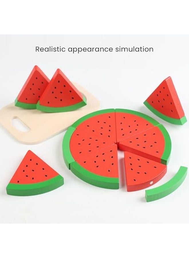 Wooden Watermelon Toy Play Food Set With Baseboard For Kids Kitchen Pretend Play - Image 5