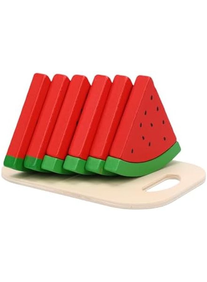 Wooden Watermelon Toy Play Food Set With Baseboard For Kids Kitchen Pretend Play - Image 1