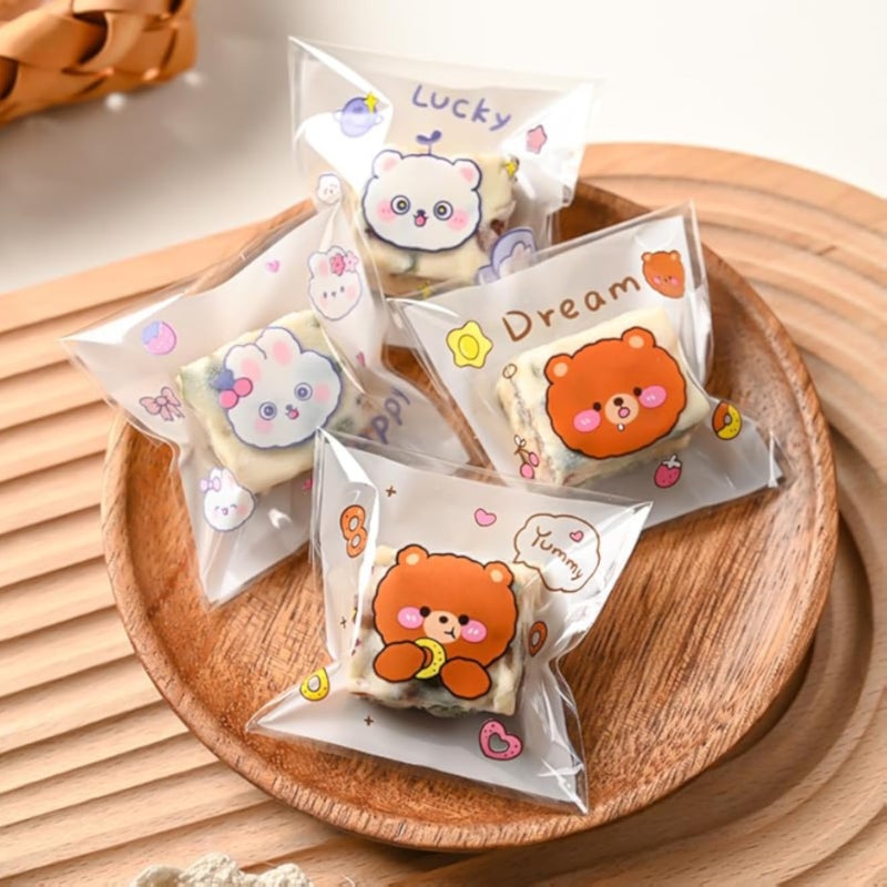 100pcs Adorable Cookie Bags -10X10cm -Self-adhesive Transparent Plastic Bags Perfect for Cookies, Candies, Chocolates, and Baked Goods - Cute Cellophane Bag - Snack Storage Bags