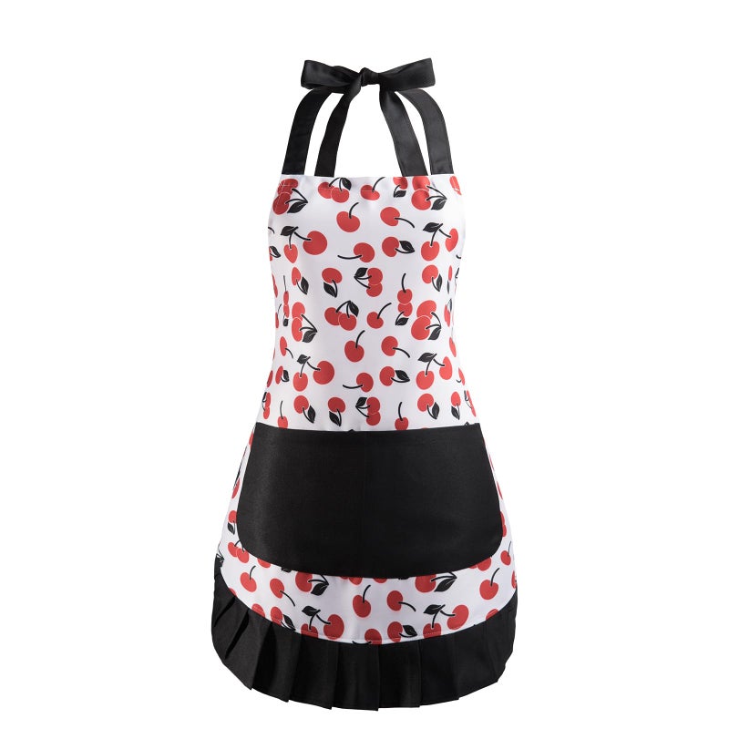 Alex Virtue Vintage Floral Apron for Women with Functional Pockets Adjustable Neck Strap for Cooking Baking Mother's Gift (Cherry) - Image 1