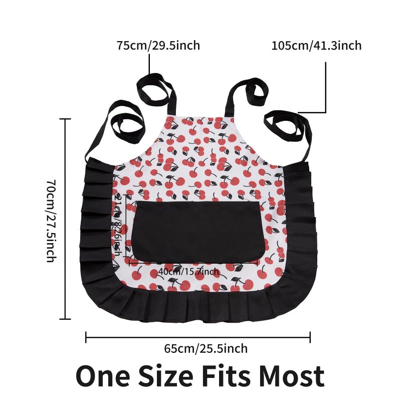 Alex Virtue Vintage Floral Apron for Women with Functional Pockets Adjustable Neck Strap for Cooking Baking Mother's Gift (Cherry) - Image 5
