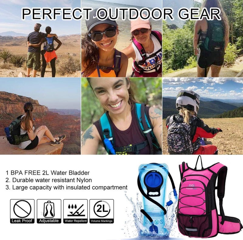 Mubasel Gear 15L Insulated Hydration Backpack Pack with 2L Water Bladder Lightweight Hiking Backpack Bag for Women Men Daypack for Hiking Running Festival Camping Biking (Fushia) - Image 5