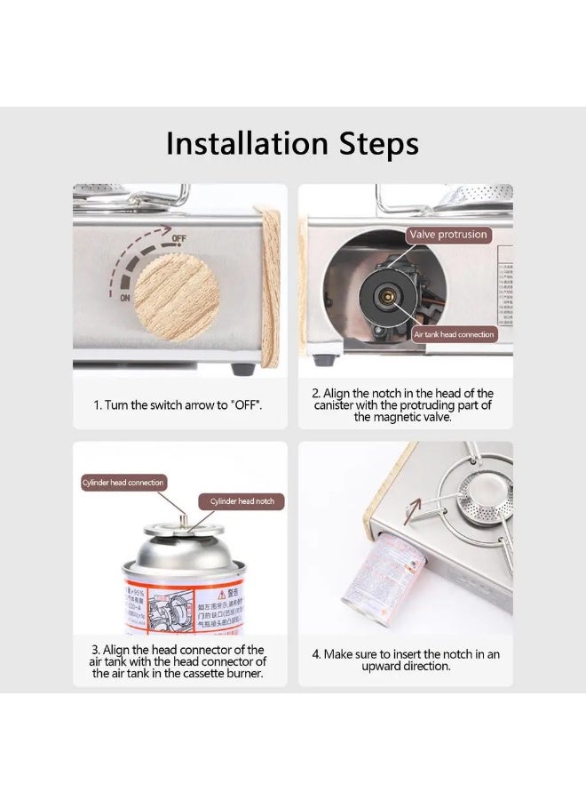 الغافة موقد محمول، موقد تخييم محمول مع حقيبة حمل وزر تشغيل، موقد تخييم كاسيت مع قوة حرارة متعددة المستويات للتخييم والمشي لمسافات طويلة وصيد الأسماك والنزهات - Image 5