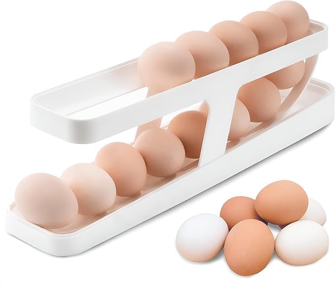 Gineva GINEVA RollDown Refrigerator 2 Tier Egg Dispenser Holder for Fridge Storage White  - Image 1