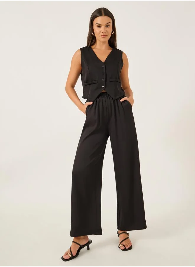 Take Two Take Two Solid V Neck Sleeveless Vest and Straight Leg Pants Co-Ords