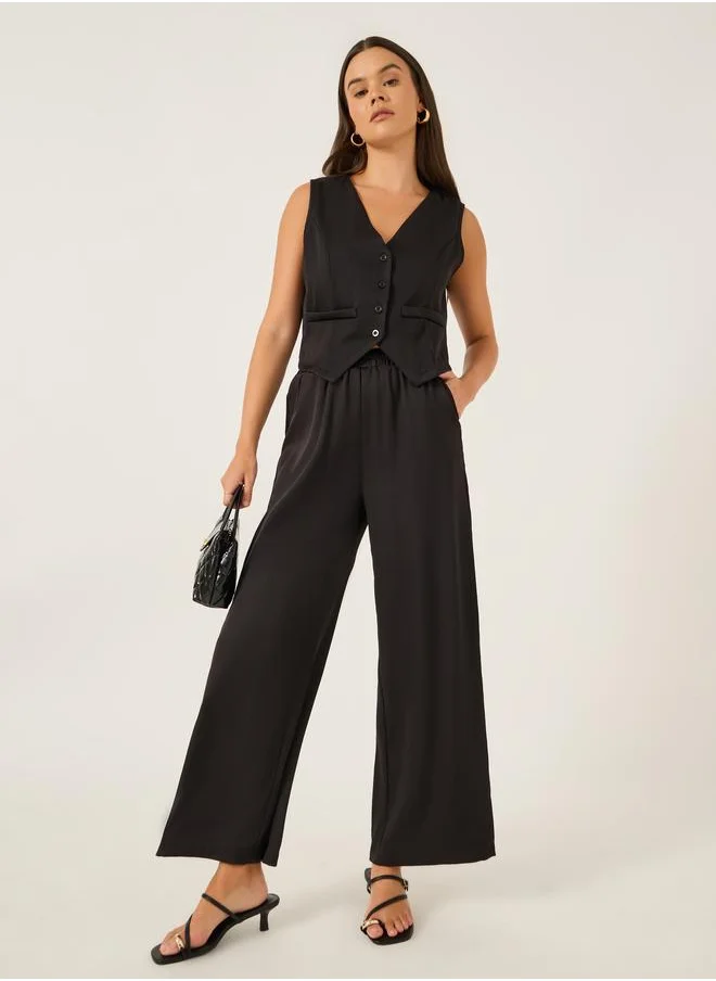 Take Two Take Two Solid V Neck Sleeveless Vest and Straight Leg Pants Co-Ords