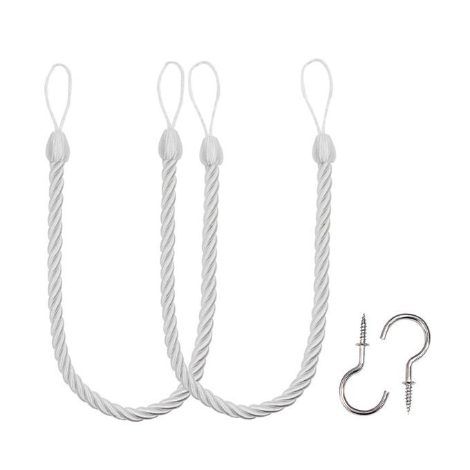 CURTAIN ROPES TIEBACKS TIEBACKS CURTAIN HANDMADE HOLDBACKS WITH 2 METAL SCREW HOOKS WHITE 2 PACK