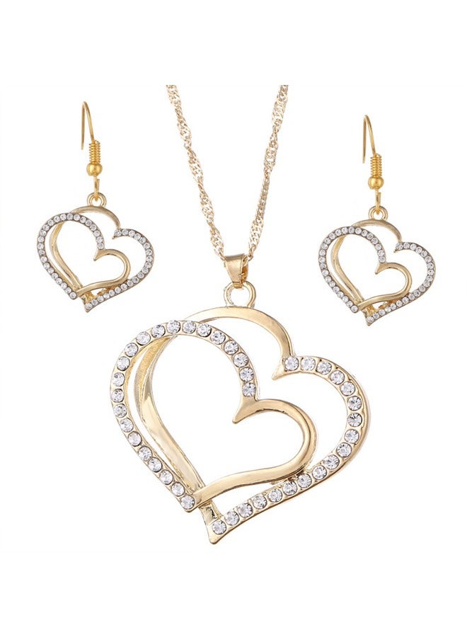 Zeemey 1 Pair of Earrings + 1 Necklace - Coquette Style Jewelry Set - Sparkling Heart Design, Paved Shining Rhinestone, Match Daily Outfits, Party Decor, Fashionable Accessory for Women - Image 1
