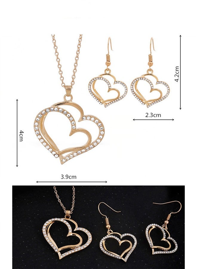 Zeemey 1 Pair of Earrings + 1 Necklace - Coquette Style Jewelry Set - Sparkling Heart Design, Paved Shining Rhinestone, Match Daily Outfits, Party Decor, Fashionable Accessory for Women - Image 2
