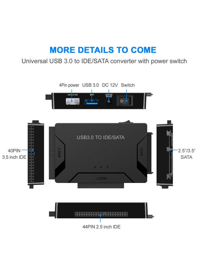 TypeC Adapter SATA to USB 3.0 Multifunction Hard Drive Converter – USB to IDE/SATA 3-in-1 Adapter with 5Gbps High Speed, Power Switch, Supports up to 6TB, Global 100-240V Power Supply  - Image 2