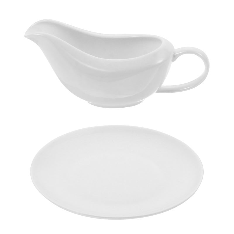 2 Sets Gravy Boat Gravy Tomato Sauce Boat Condiment Boat Tray (White) - Image 1