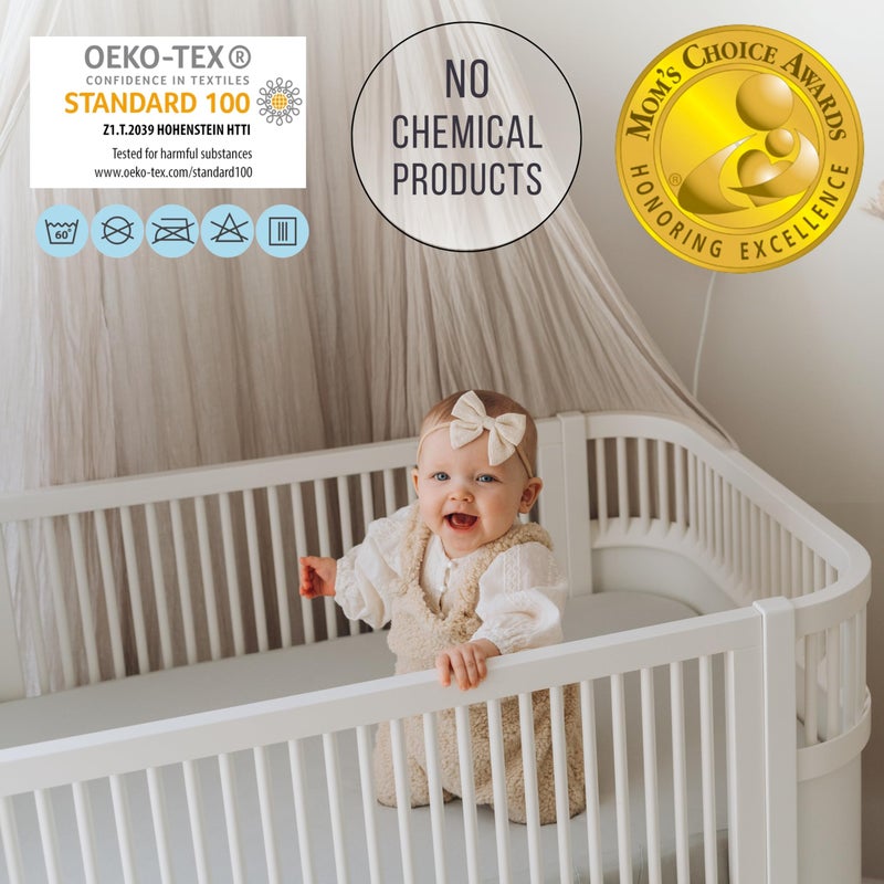 Bisoo Waterproof Fitted Sheet 160x80 cm / 32x63 in - Set of 2 Fitted Sheet Mattress Protector Made of 100% Jersey Oeko-Tex + PU - Junior Toddler Cot Bed - Soft & Silent - White & Gray - Image 2
