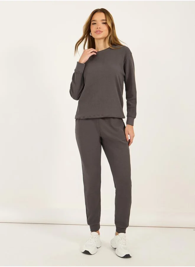 Styli Waffle Knit Crew Neck Sweatshirt & Cuffed Joggers Co-Ords