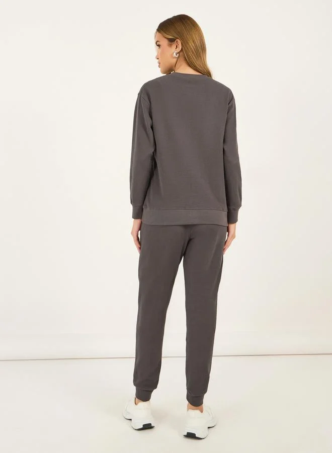Styli Waffle Knit Crew Neck Sweatshirt & Cuffed Joggers Co-Ords