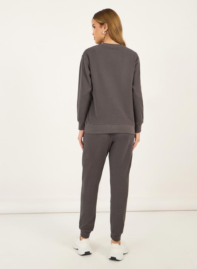 Styli Waffle Knit Crew Neck Sweatshirt & Cuffed Joggers Co-Ords  - Image 4
