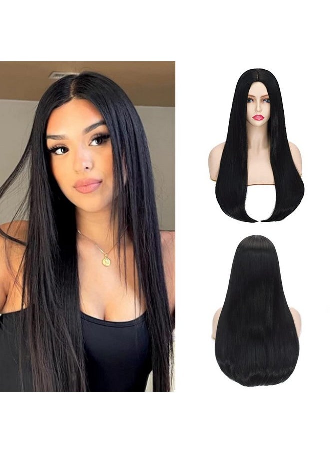 Coraline Long Black Wig Long Straight Middle Part Black Parting Halloween Costume Cosplay And Daily Wig (Black)  - Image 1