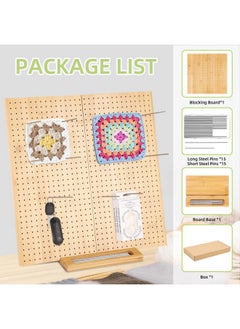 CESUSME 15.4" Foldable Crochet Blocking Board, Upgrade Large Blocking Board Crocheting with 30 Pcs Pins, Granny Square Blocking Boards Crochet Projects, Wooden Knitting Blocking Board for Blocking Crochet  - Image 3