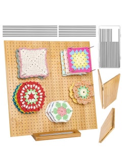 CESUSME 15.4" Foldable Crochet Blocking Board, Upgrade Large Blocking Board Crocheting with 30 Pcs Pins, Granny Square Blocking Boards Crochet Projects, Wooden Knitting Blocking Board for Blocking Crochet  - Image 1