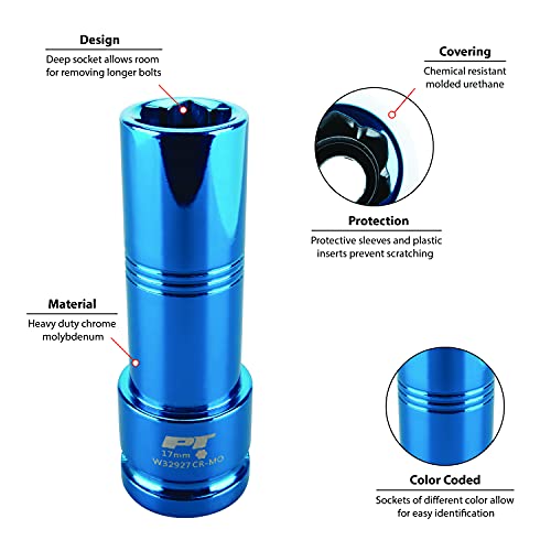 Performance Tool W32927 Non-Marring Socket Set for Safe Removal of Mercedes Convex Lug Bolts with Protective Sleeves and Color-Coded Design - Image 4