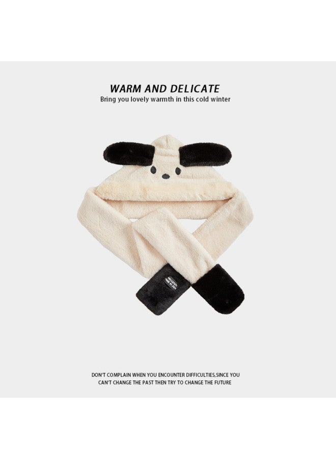 pincai Winter Cartoon Plush Hooded Scarf Women's Three-piece Set Cute Dog Hat Scarf Combo Cold Resistant - Image 5