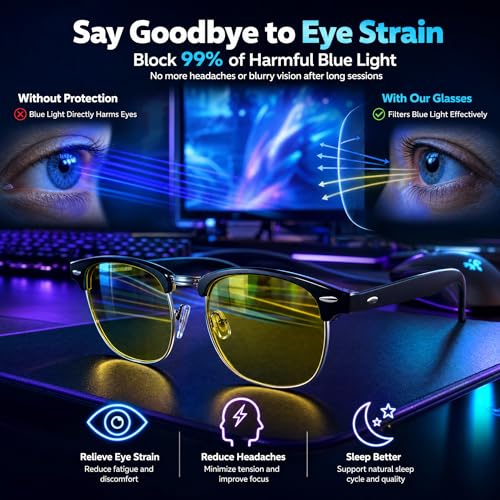 Cyxus Blue Light Glasses Men Retro Semi Rimless Clear Blue Light Glasses for Computer Eye Strain Gaming Glasses Anti Harmful Blue Light 8056Y01 - Image 3