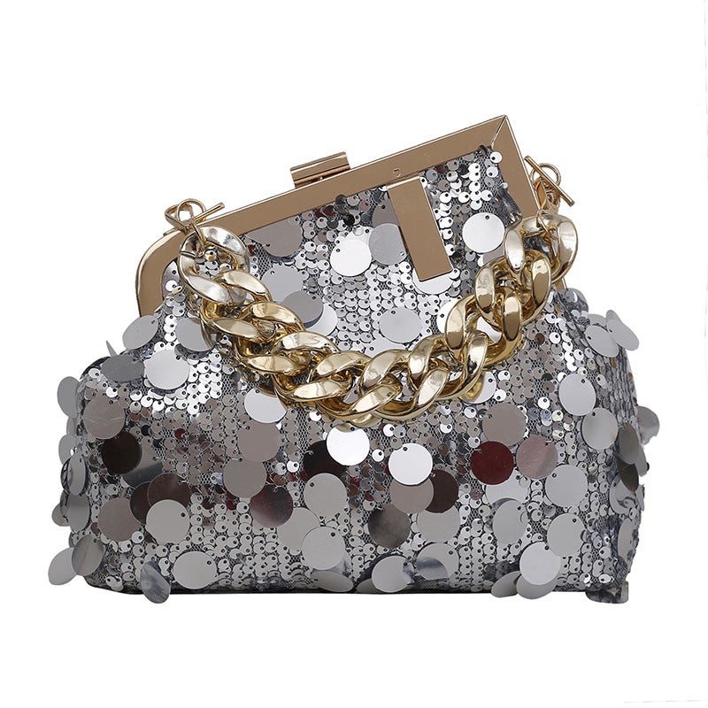 Shiny Small Bag For Women Versatile Crossbody Bag Sequin Chain Bag Fashion Clip Bag Hand Evening Bag - Image 1