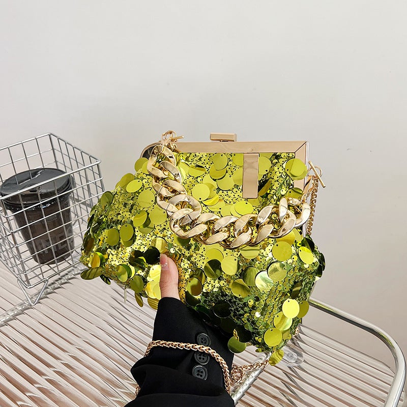 Shiny Small Bag For Women Versatile Crossbody Bag Sequin Chain Bag Fashion Clip Bag Hand Evening Bag - Image 2