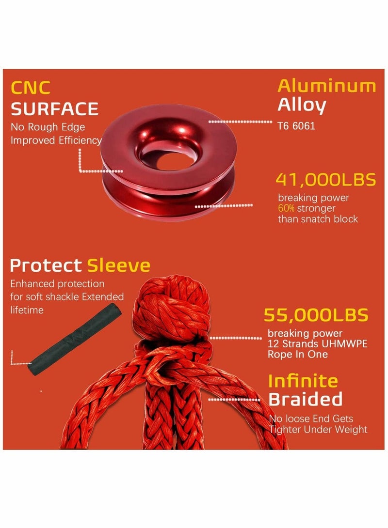 Y&D Shackles, Towing Winch Snatch Recovery Ring, with Soft Shackle 1/2"" X 22 Inch, Block, for ATV UTV SUV Truck (Red Shackle) - Image 4