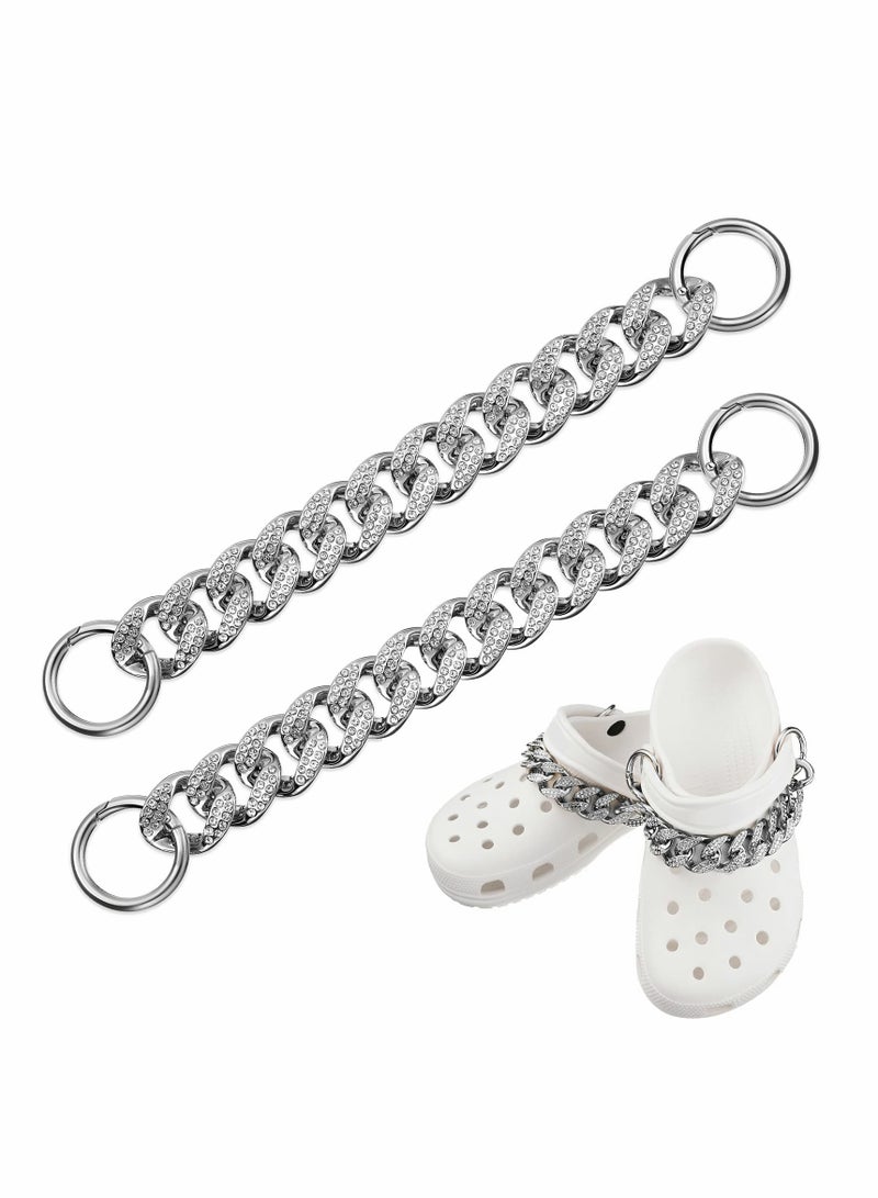 DIY Bling Silver Metal Shoe Charms Chain - 2 Pieces Jibbitz for Crocs u0026 Accessories, Perfect Gift for Teens u0026 Adults - Image 1