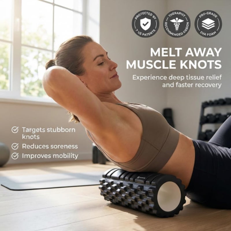 GODBOD Strong Foam Roller - Deep Tissue Medium Density Muscle Massager with Myofascial Trigger Point Release, Back Massage Roller for Soreness and Mobility 13 x 5.5 Inch - Black - Image 2