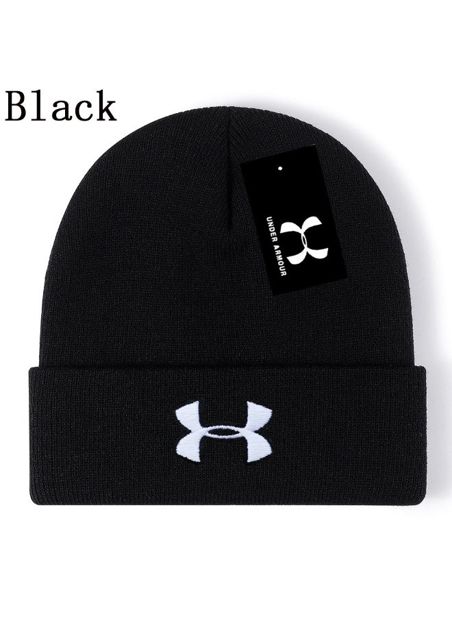 Under Armour Sleek Black Ribbed Knit Beanie with Brand Logo