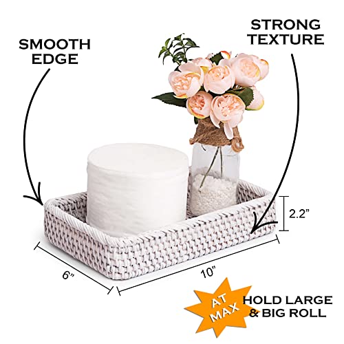 CELEZAR Farmhouse Toilet Paper Holder 10 x 6 x 2 in White Serving Tray Decorative Toilet Paper Basket Storage Bathroom Sink Vanity Trays Shallow Storage Bins Vanity Tray Rattan Guest Towel Napkin (White Wash) - Image 2