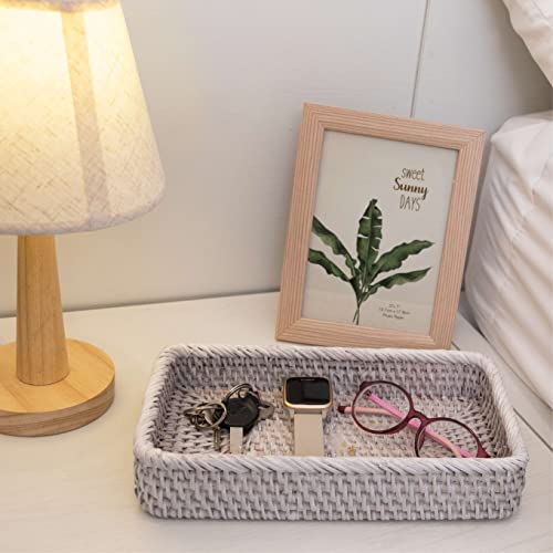 CELEZAR Farmhouse Toilet Paper Holder 10 x 6 x 2 in White Serving Tray Decorative Toilet Paper Basket Storage Bathroom Sink Vanity Trays Shallow Storage Bins Vanity Tray Rattan Guest Towel Napkin (White Wash) - Image 5