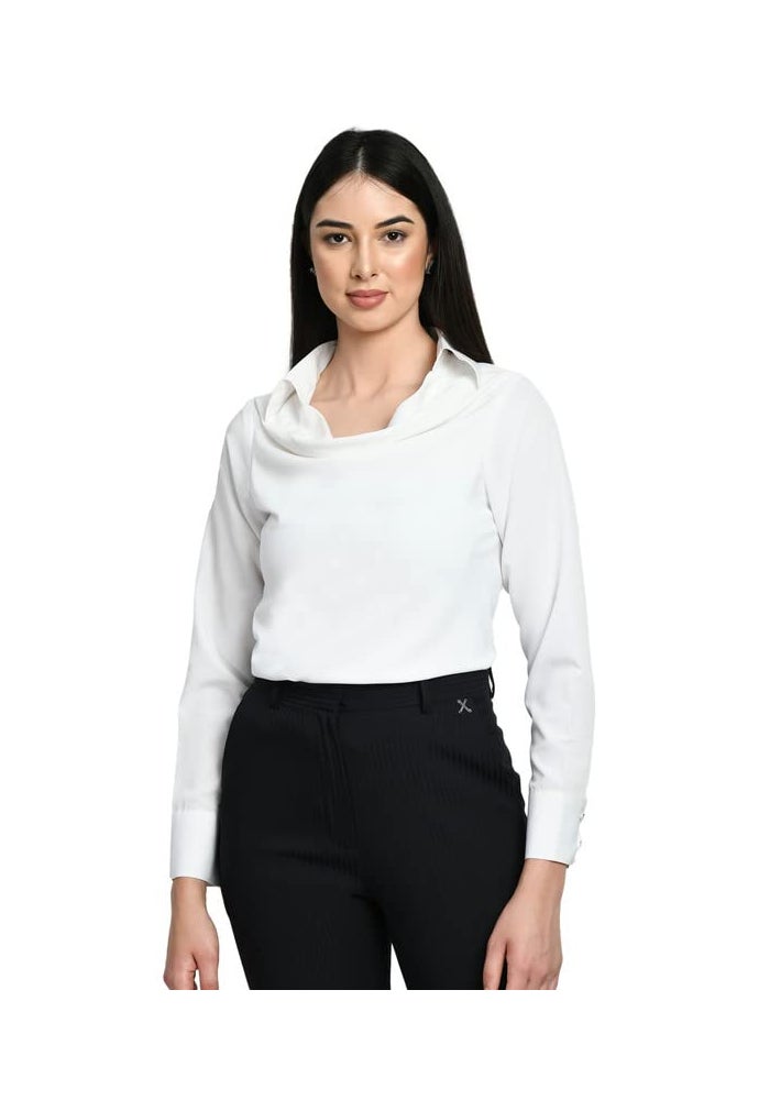 Exude White Cowl Neck Formal Top for Women - Image 1