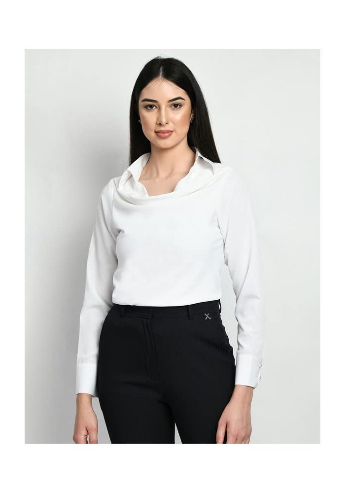 Exude White Cowl Neck Formal Top for Women - Image 3