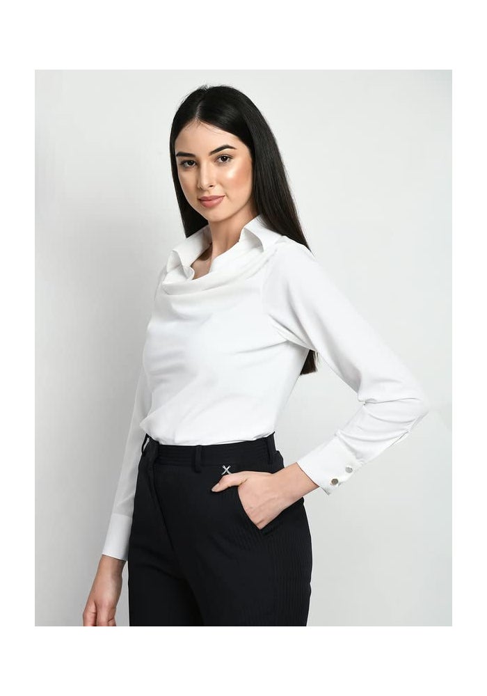 Exude White Cowl Neck Formal Top for Women - Image 4