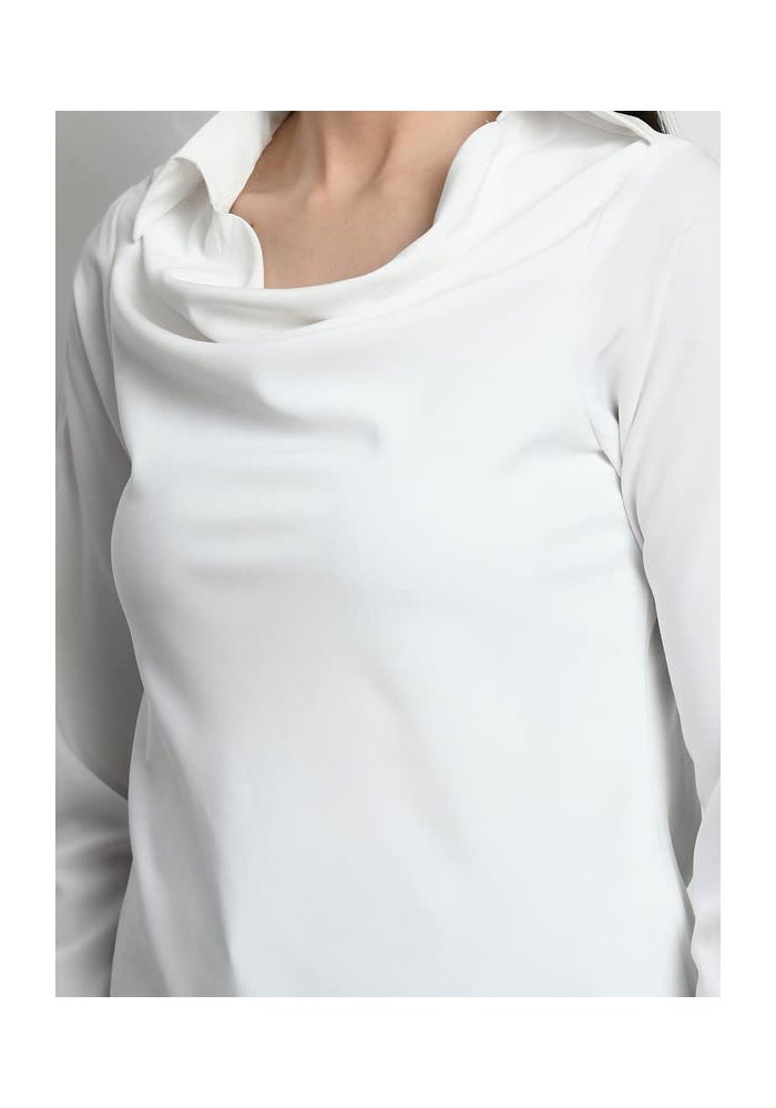 Exude White Cowl Neck Formal Top for Women - Image 2